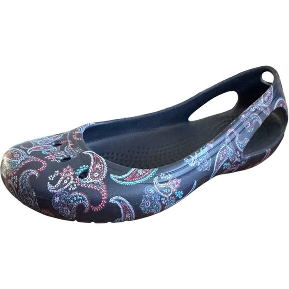 Crocs Kadee Floral Comfort Flats Paisley Floral Navy Women’s Size 6 - Picture 2 of 11